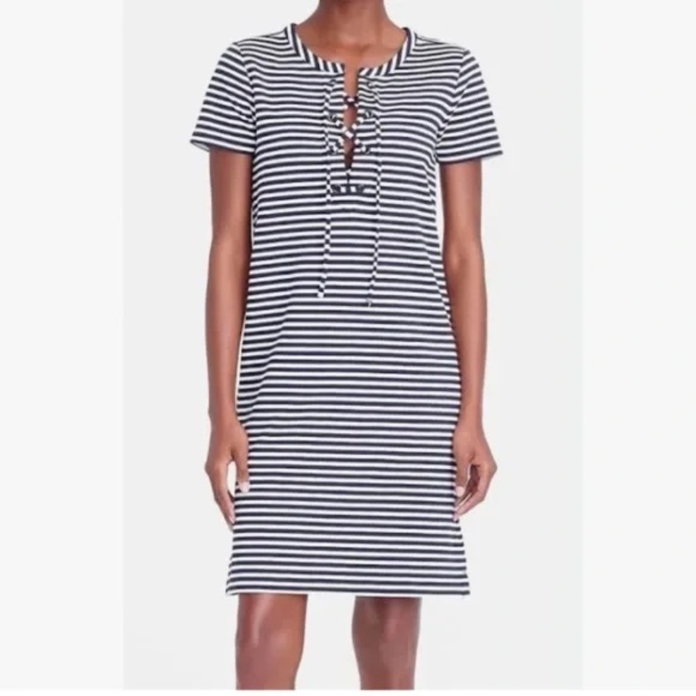 J. Crew Navy and White Casual Short Sleeve Dress